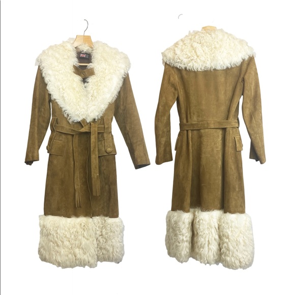 1960s GENUINE SUEDE LEATHER MADE IN GREAT BRITAIN with ASTRAKHAN LAMB - Picture 2 of 8